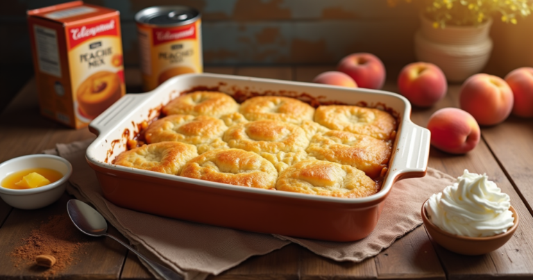 Peach Cobbler with Canned Peaches and Cake Mix